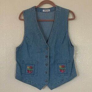 VTG Cherokee Floral Embroidered Denim Vest, M